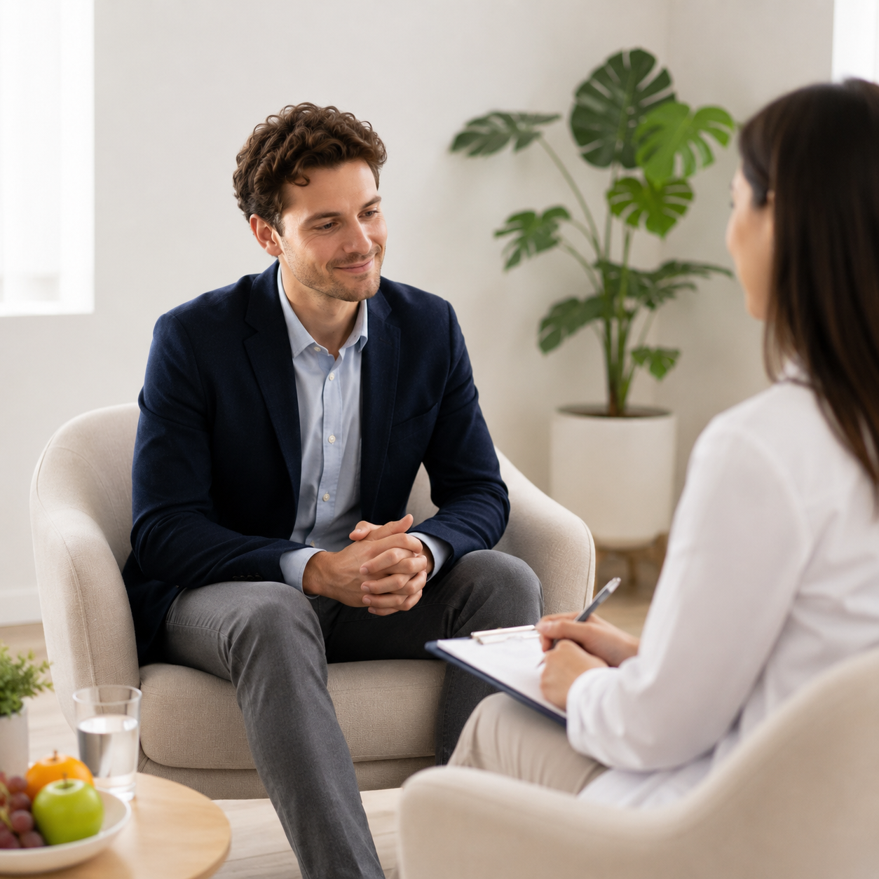 Un profesional de salud preventiva en consulta con un cliente